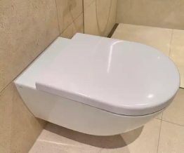 Vergilbte WC-Silikonfugen vor der professionellen Erneuerung